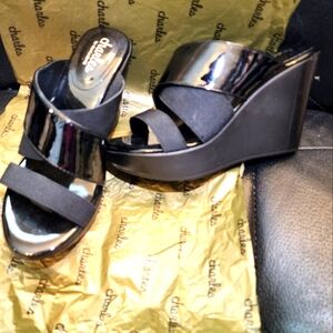 Black Dressy Wedge Sandal Size 7.5